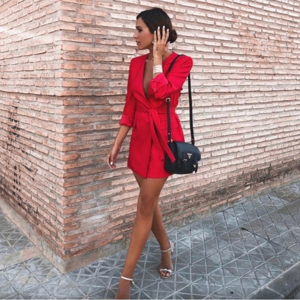 Zara Lapel less Belted Blazer Dress